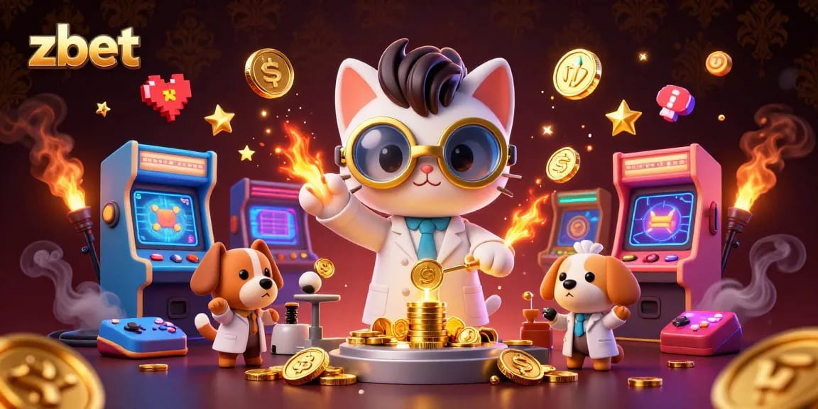 ZBet unleashes fun with a mad scientist cat and a dog assistant in a whimsical casino lab.