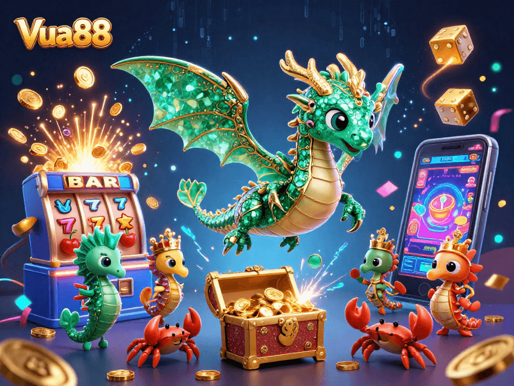 Experience the excitement at Vua88 with emerald sea dragons amidst exploding jackpots and treasure!
