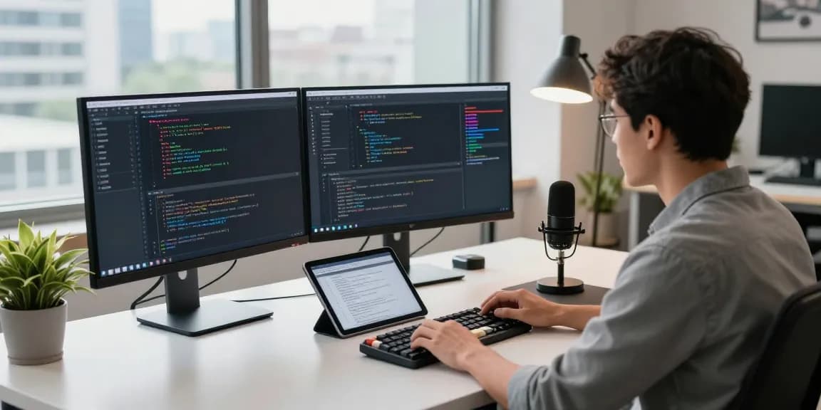Developer focused on coding with best AI tools in a modern tech workspace