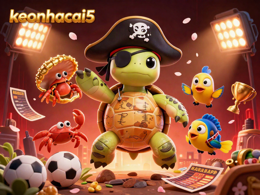 Experience the excitement of betting on keonhacai5 with lively 3D characters amidst gambling-themed elements.