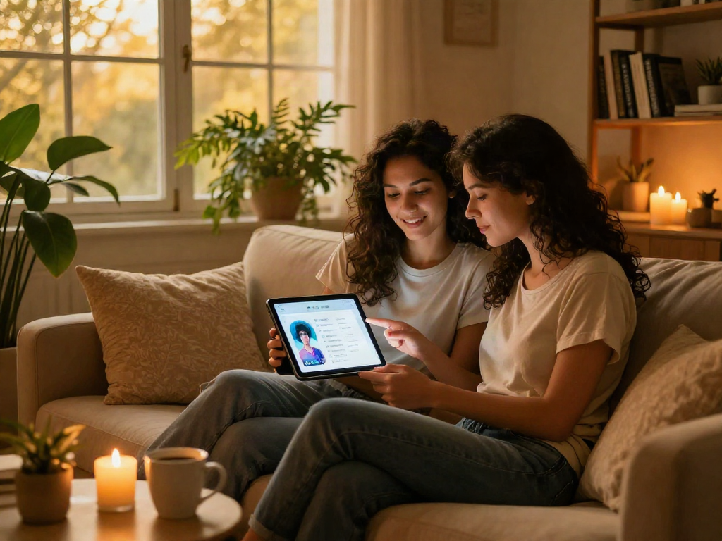 AI sex technology enhancing emotional connections between couples in a cozy setting.