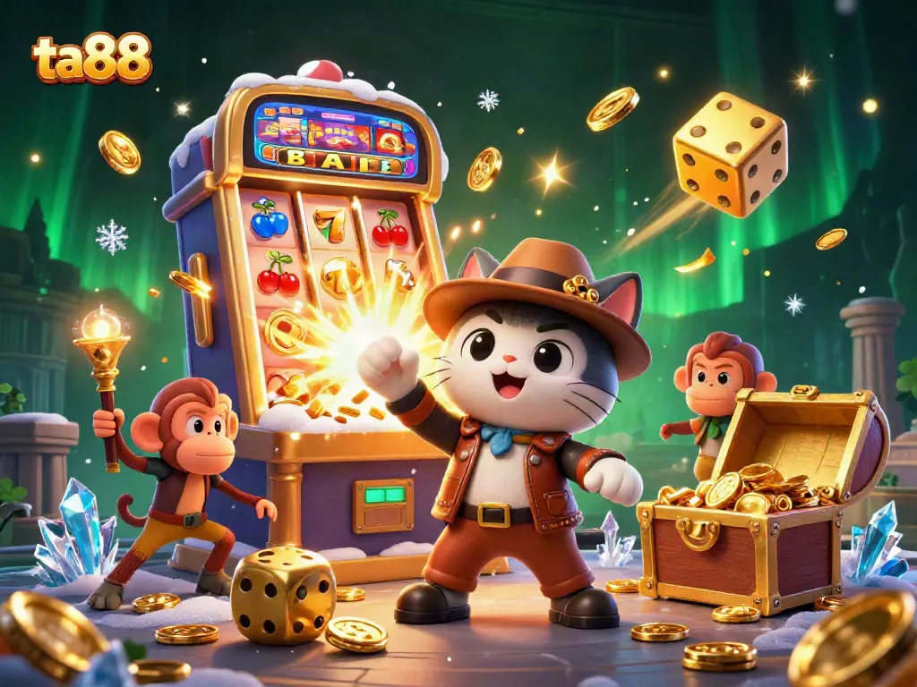Experience a thrilling adventure with ta88, exploring a vibrant 3D casino scene full of excitement.