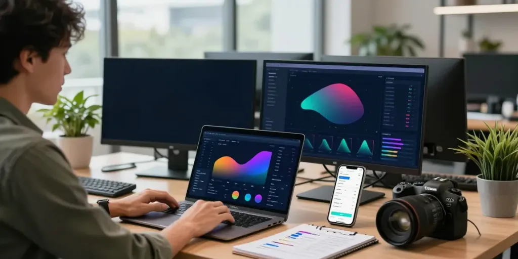 SEO expert analyzing instant indexing tools and metrics in a modern workspace.