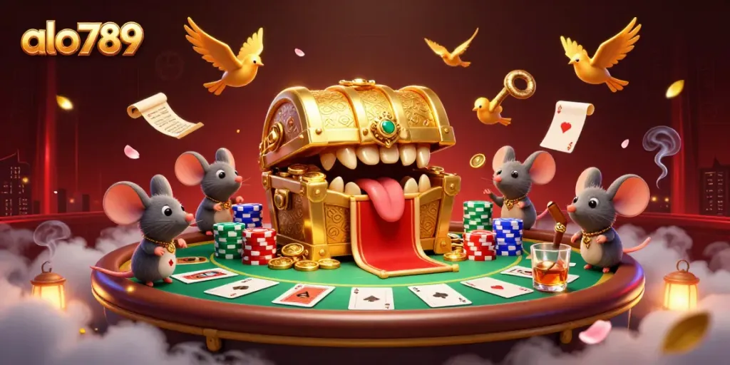 Engage with alo789’s thrilling gaming scene featuring treasure chests and poker elements for an unforgettable experience.