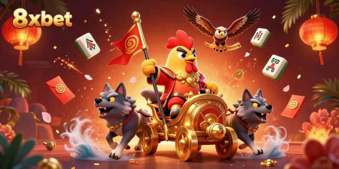 Experience thrilling wins at 8xbet with vibrant characters and dynamic casino elements in this detailed illustration.