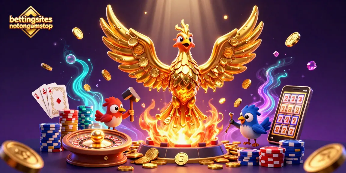 Experience the thrill of gaming with bettingsitesnotongamstop featuring a golden phoenix and casino elements.