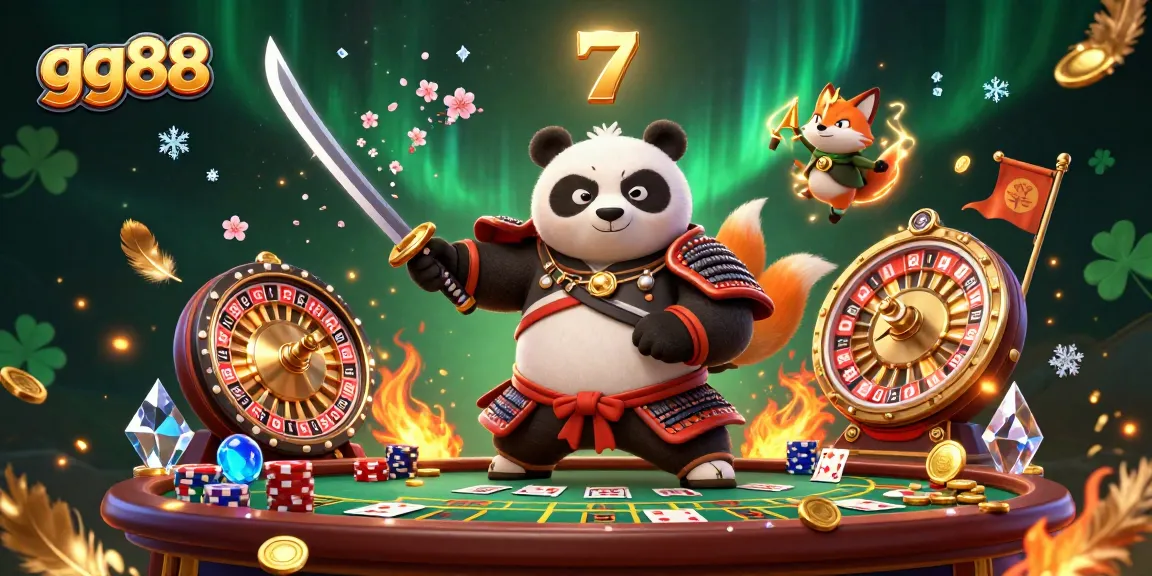 Experience excitement and victory with gg88's dynamic casino scene featuring iconic characters and vibrant game elements.